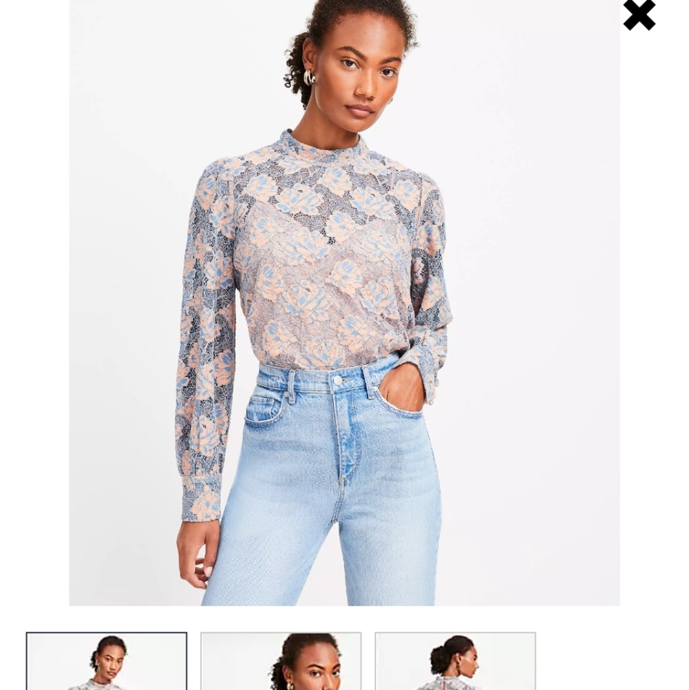 LOFT Blue and Peach Lace Top